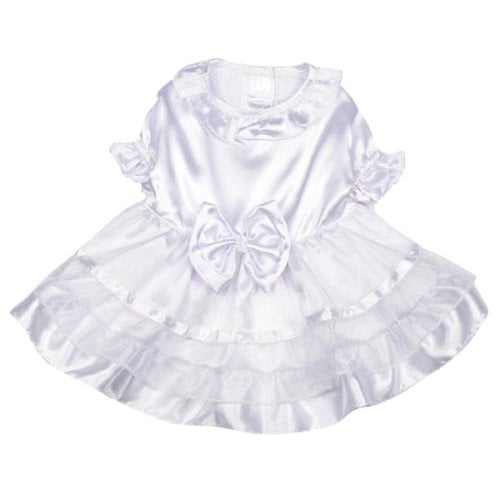 Robes de Mariage pour Chien Mariée à Être Robes Formelles Blanc Voile Jupe Noeud Volant Garniture (Moyen)