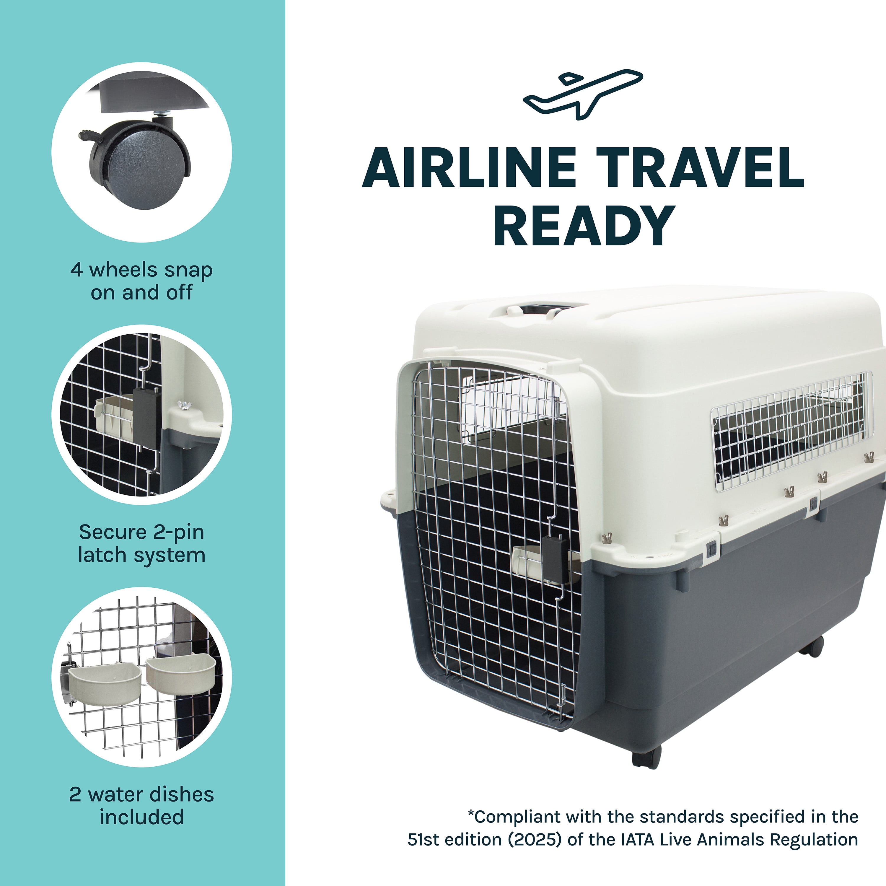 SportPet Designs Airline Approved Plastic Dog Kennel with Wheels