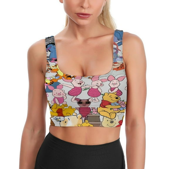 Winnie Yoga Vest Basic Racerback Fitted Crop Tops Printed Sports Bra for Women Girls XL