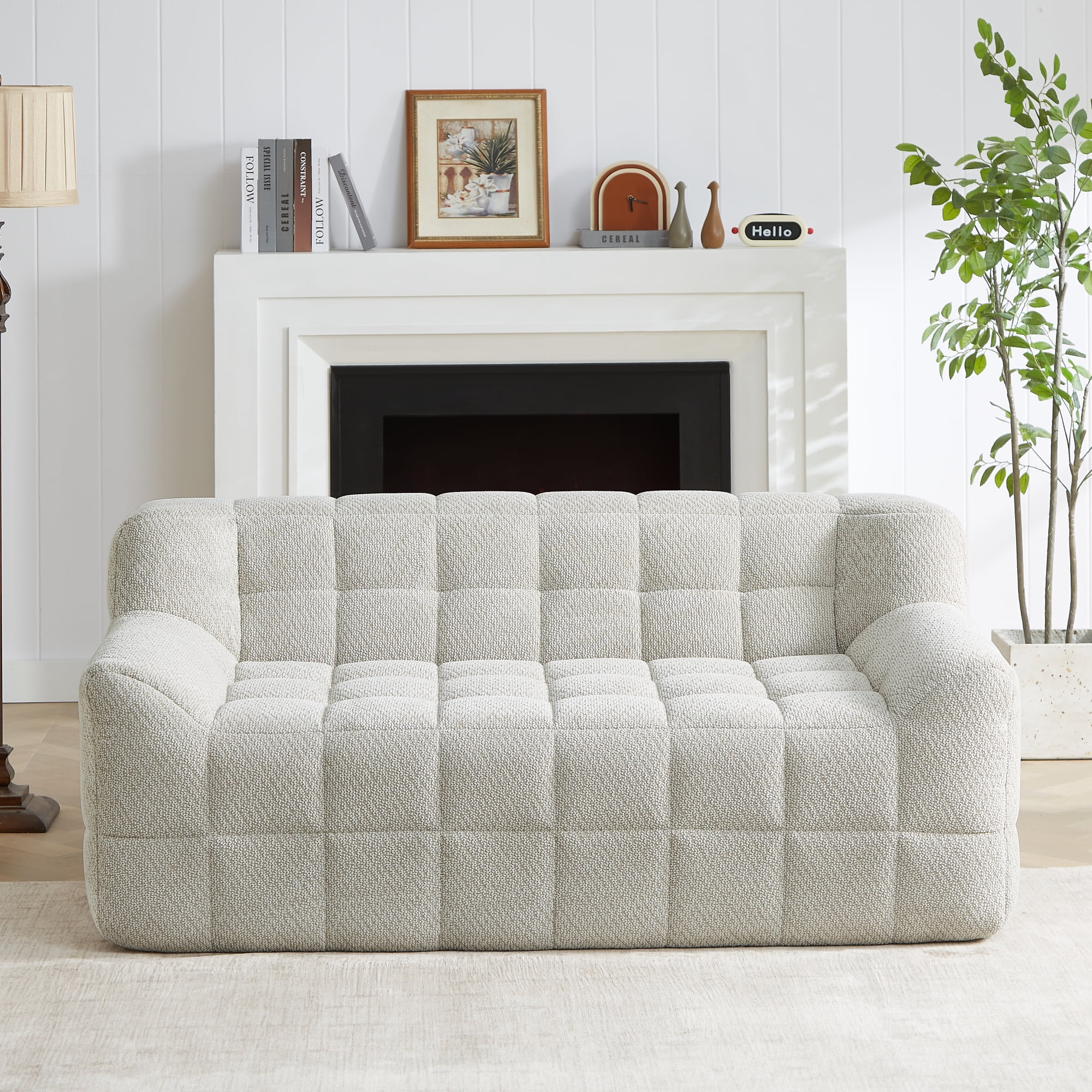 Jopath 65" Oversized Loveseat Sofa Deep Seat Corduroy Couch,Full Compression Sofa,No Assembly Required,Beige