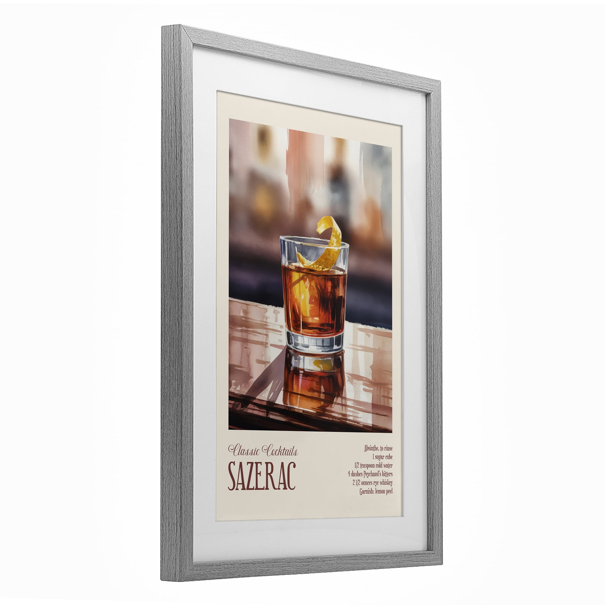 Stupell Industries Sazerac on Reflective Surface Gray Framed Print Under Glass, design by Andreas Magnusson