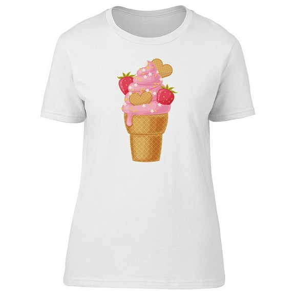 Pink Strawberry Ice Cream Cone T-Shirt Women -Image by Shutterstock, Female XX-Large