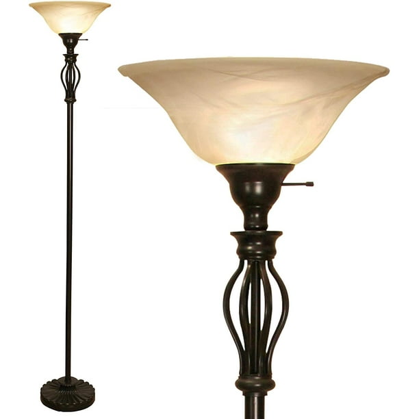 Iron Scrollwork Standing Floor Lamp With Alabaster Glass Bowl Shade Com Iron Scrollwork Standing Floor Lamp, Medusa Lamp Replacement Shades Glass