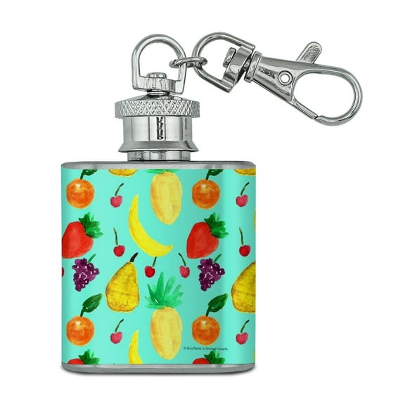 Fruit Salad Pattern Stainless Steel 1oz Mini Flask Key Chain