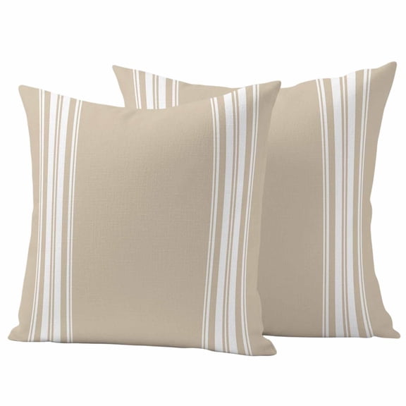 Beige Striped Outdoor Pillow Covers,Waterproof Decorative Throw Pillowcases Set of 2,Farmhouse Luxurious White Stripes Modern Abstract Art Couch Cushion Cases with Zipper for Outside Sofa 18"x18"