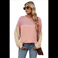thumbnail image 1 of Camisa Holgada Informal de Punto con Cuello Redondo y Larga con Bloques de Color para Mujer, Color Rosa , Talla M, 1 of 6