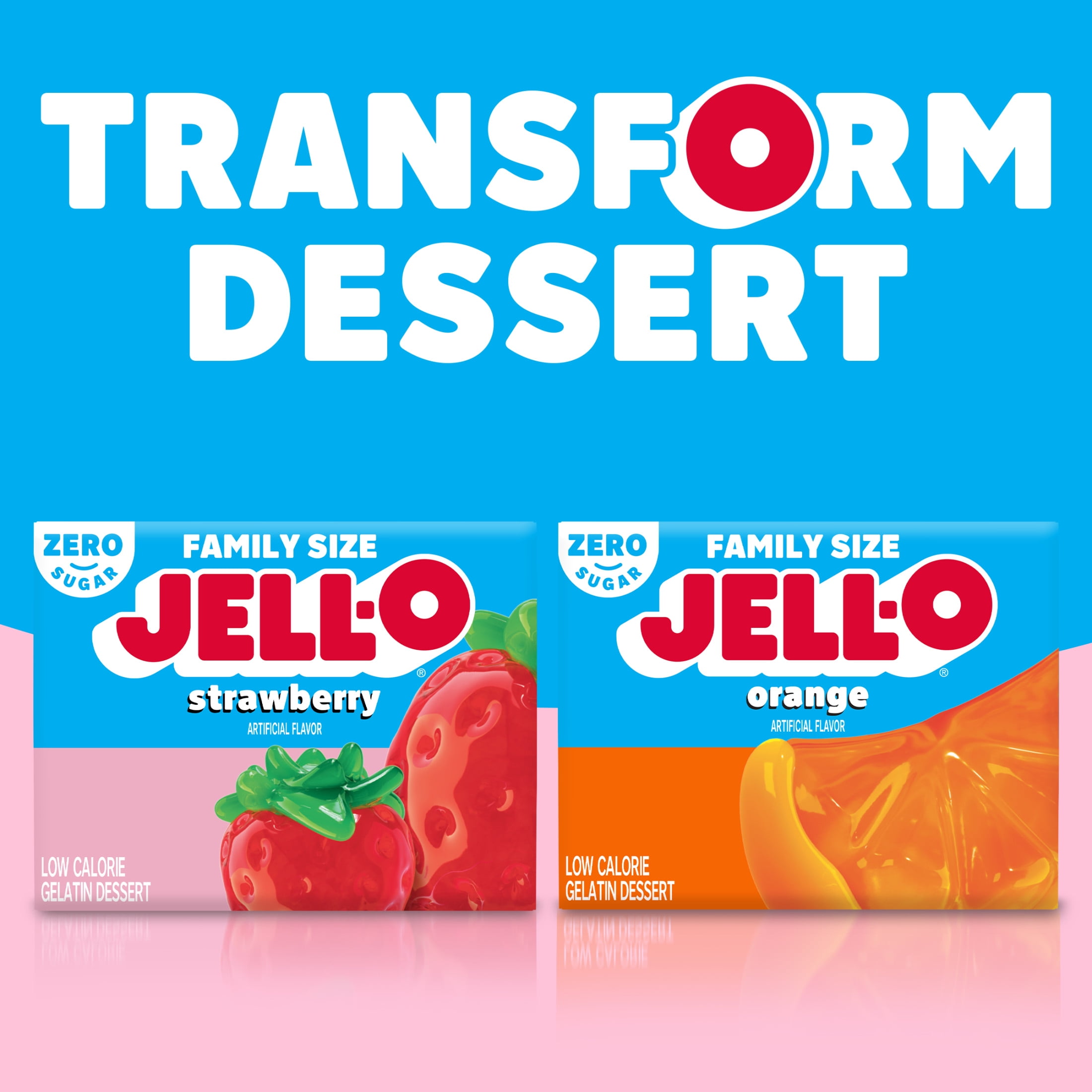 (3 pack) Jell-O Strawberry Zero Sugar Low Calorie Gelatin Dessert Mix, Family Size, 0.6 oz Box