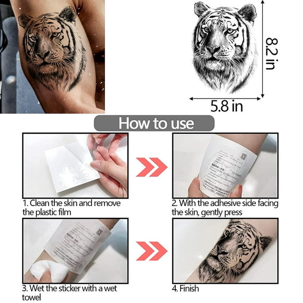 Cododia Temporary Tattoos For Adults Men - Waterproof Large Tiger Lion Fake Tattoo Stickers Kit For Forearm Arm Shoulder Chest