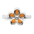 thumbnail image 4 of Solid 925 Sterling Silver Stackable Orange Enameled Flower Ring Eternity Band Size 9, 4 of 6