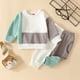 thumbnail image 2 of Gibobby Conjunto de Sudadera y Leggings de Lana Conjunto de ropa de dos piezas para niños pequeños, Tops de Color de retazos, pantalones deportivos informales(Verde, 18-24 Meses), 2 of 5
