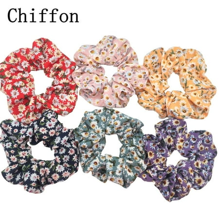 6/1pcs Hair Scrunchies Elastic Band For Women Girls Holder Rubber Ties Accessories Leaf Chiffon Bohemia cheveux Floral FWZ
