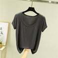 thumbnail image 2 of Fouhkni Womens Pajama Tops Casual Short Sleeve Crew Neck T Shirts Basic Plain Lightweight Loose Blouses, 2 of 3