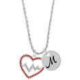 thumbnail image 1 of Delight Jewelry Silvertone Large Red Crystal Heart with Clear Heartbeat Silvertone Script Initial Disc - M - Charm Necklace, 20"+3", 1 of 4