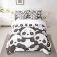 thumbnail image 2 of jejeloiu Kawaii Cute Panda 7 Pieces Bedding Comforter Set,Wild Zoo Animal Full Bedding Set,White Black Fitted Sheet Flat Sheet For Kids,Breathable Home Decor Reversible, 2 of 8