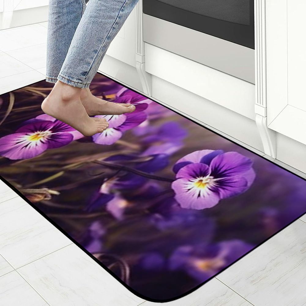 Qinduosi Decorative Door Mat, Door Mat with Non-Slip Rubber Backing, Easy Cleaning, Traps Dirt, for Entry, Patio, Garage - Pansy Violet Blue Purple Garden in The Garden 19.68*47.24 in