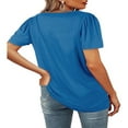 thumbnail image 4 of Womens Summer Casual Tops  Solid Color/Striped Print Short Sleeve Square Neck Simple Loose T-shirt, 4 of 5