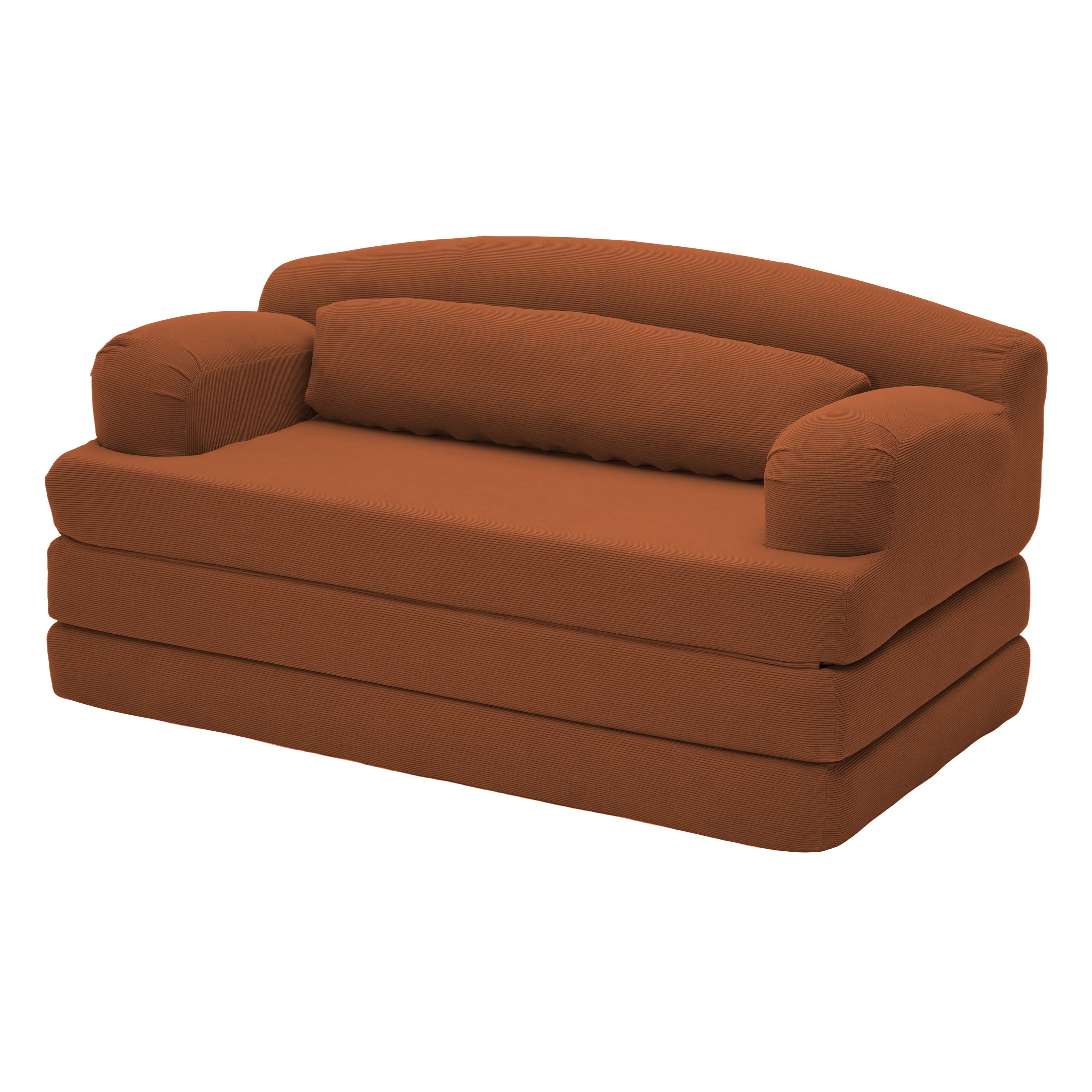 Leumius Futon Sofa Bed, Convertible Sofa Bed,Folding Boneless Couches,Low-Profile Boneless Couch for Living Room,15.8" H Low Seat Small 57" Foldable Floor Sleeper Mattress Lounge Space‑Saving,Orange