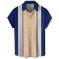 thumbnail image 2 of Men's Vintage Bowling Shirts 1950s Casual Short Sleeve Button Up Contrast Shirt Summer Color Block Cuban Shirts, 2XL, 2 of 4