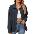 thumbnail image 1 of cfhntfmh Womens Knit Fall Jackets Oversized Casual Collared Cardigan Loose Long Sleeve Button down Shirts with Pockets, 1 of 3