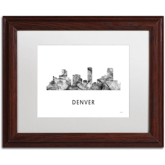 Trademark Fine Art 'Denver Colorado Skyline WB-BW' Canvas Art by Marlene Watson, White Matte, Wood Frame