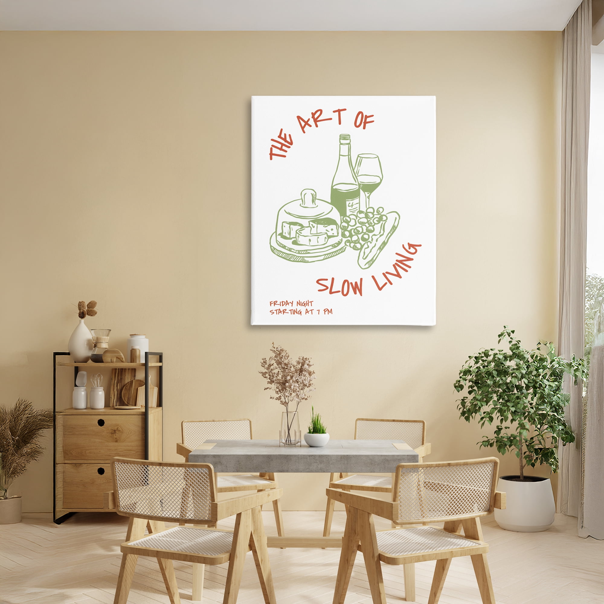 Stupell Industries Slow Living Wine & Cheese Canvas Wall Art, design by The Prints Vibe