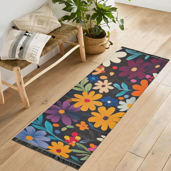Yayeee Runner Rug for Bedroom 2'x6' Machine Washable Hallway Non Slip Mat, Bright Colorful Flowers Pattern