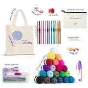 Craftbud Crochet Kits for Beginners, Craft Supplies Include 1100 Yards for Crochet Yarn Balls and 12 Pcs Crochet Hooks Set , Tote Bag for Travel