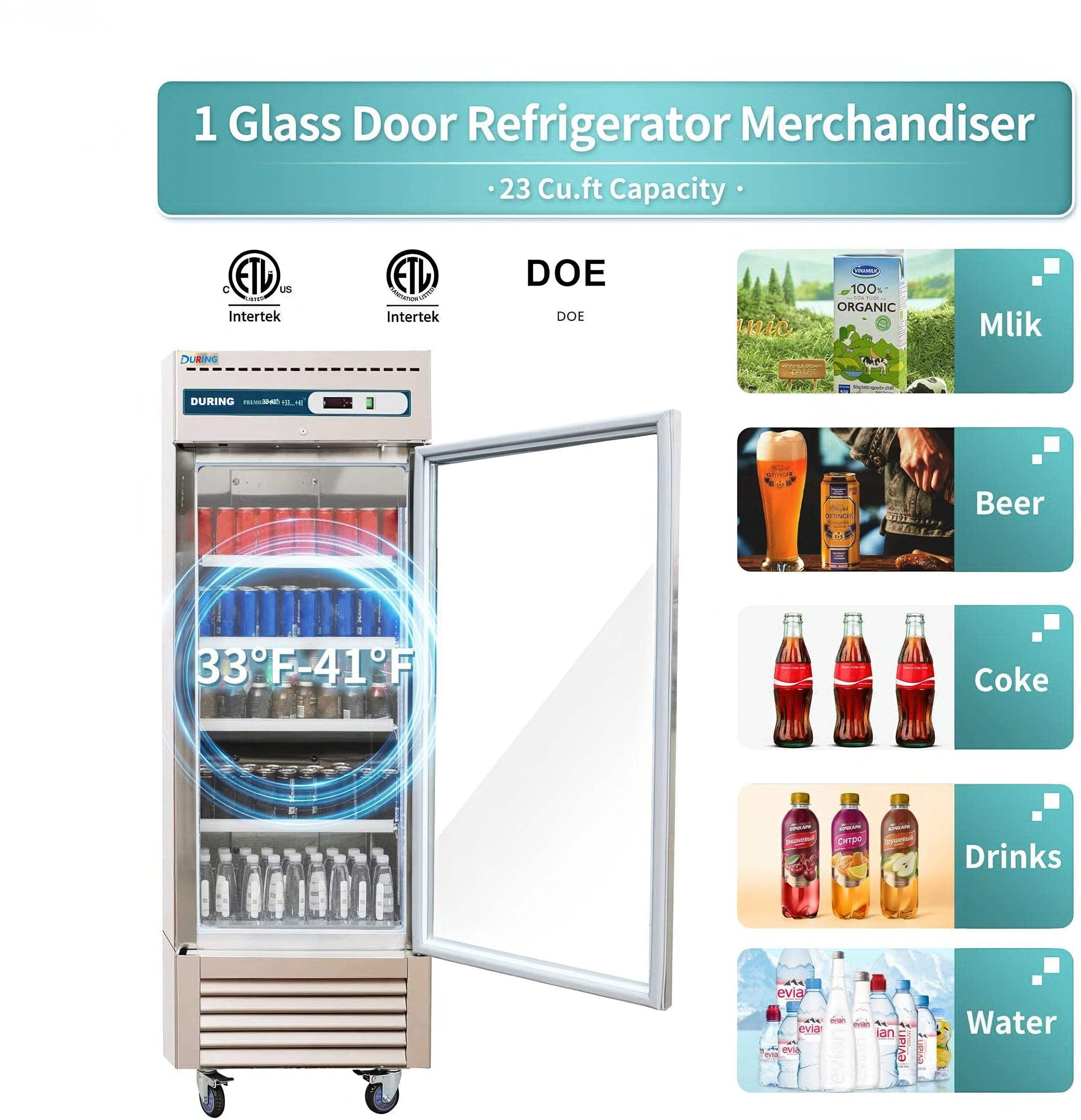 During D-KR-27BG 27" Commercial Glass Door Refrigerator 23 Cu.ft