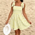 thumbnail image 2 of Eawtki Women's Square Neck Sleeveless Mini Dress Striped Pattern Bow Tie Shoulder Fit And Flare Casual Summer Dress, 2 of 7