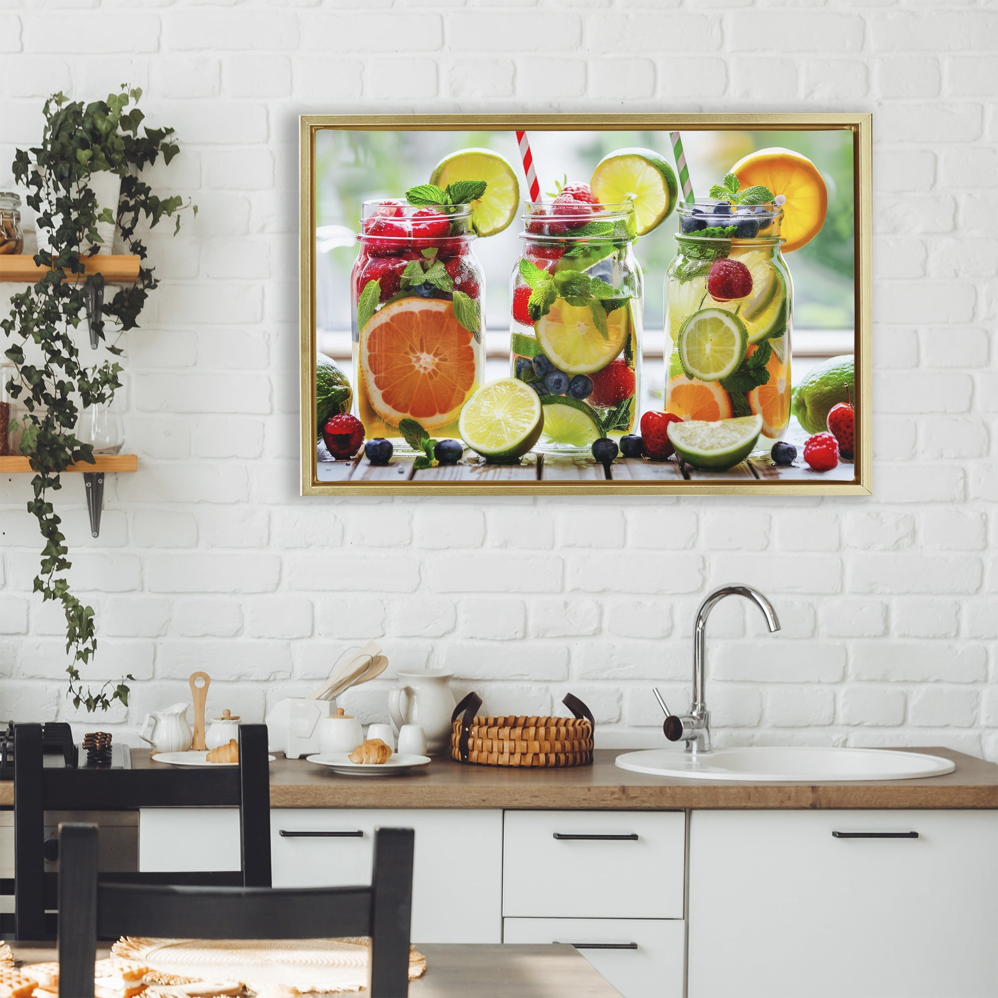 Stupell Industries Vibrant Citrus & Berry Infusion Gold Framed Floater Canvas Wall Art, design by Lazar Studio