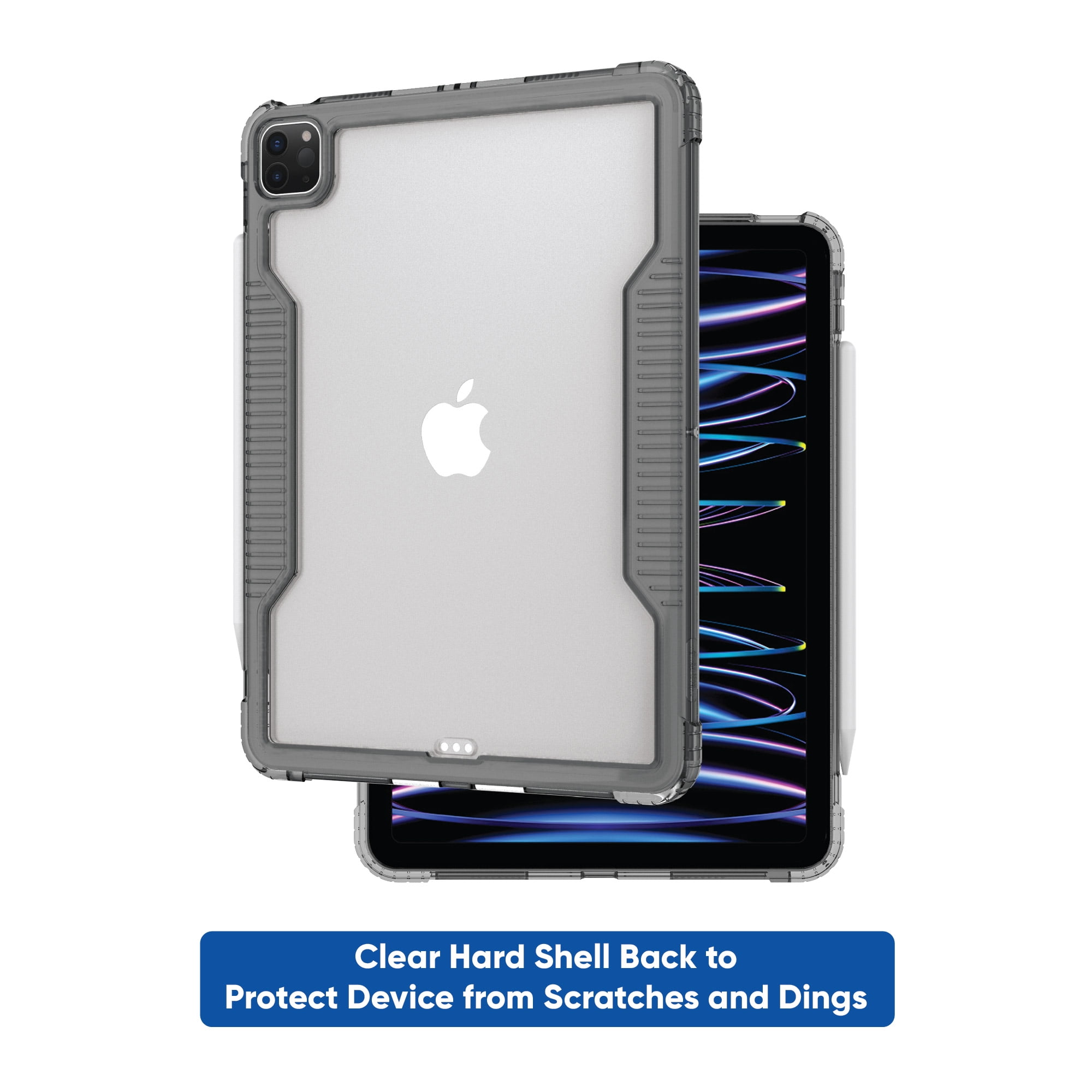 onn. Slim Rugged Tablet Case for iPad Air 11" (M3, M2) / iPad Air (4th, 5th generation), iPad Pro 11" (1st, 2nd, 3rd, 4th generation) - Gray/Clear