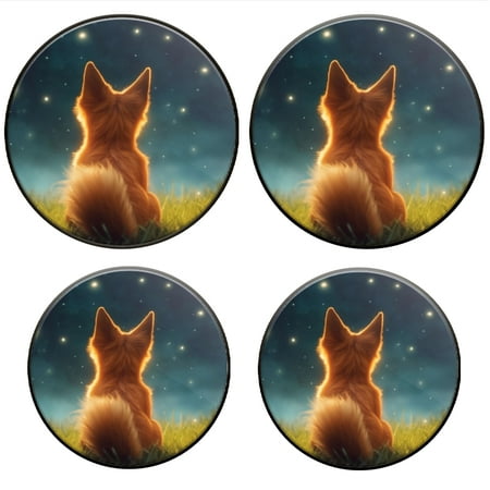 

BaHomeck Electric Stove Burner Covers Set of 4 Round Metal Gas Stove Burner Covers 8 Inch and 10 Inch Kitchen Decor Cute Fox Sitting On The Grass Looking At Stars In The Sky