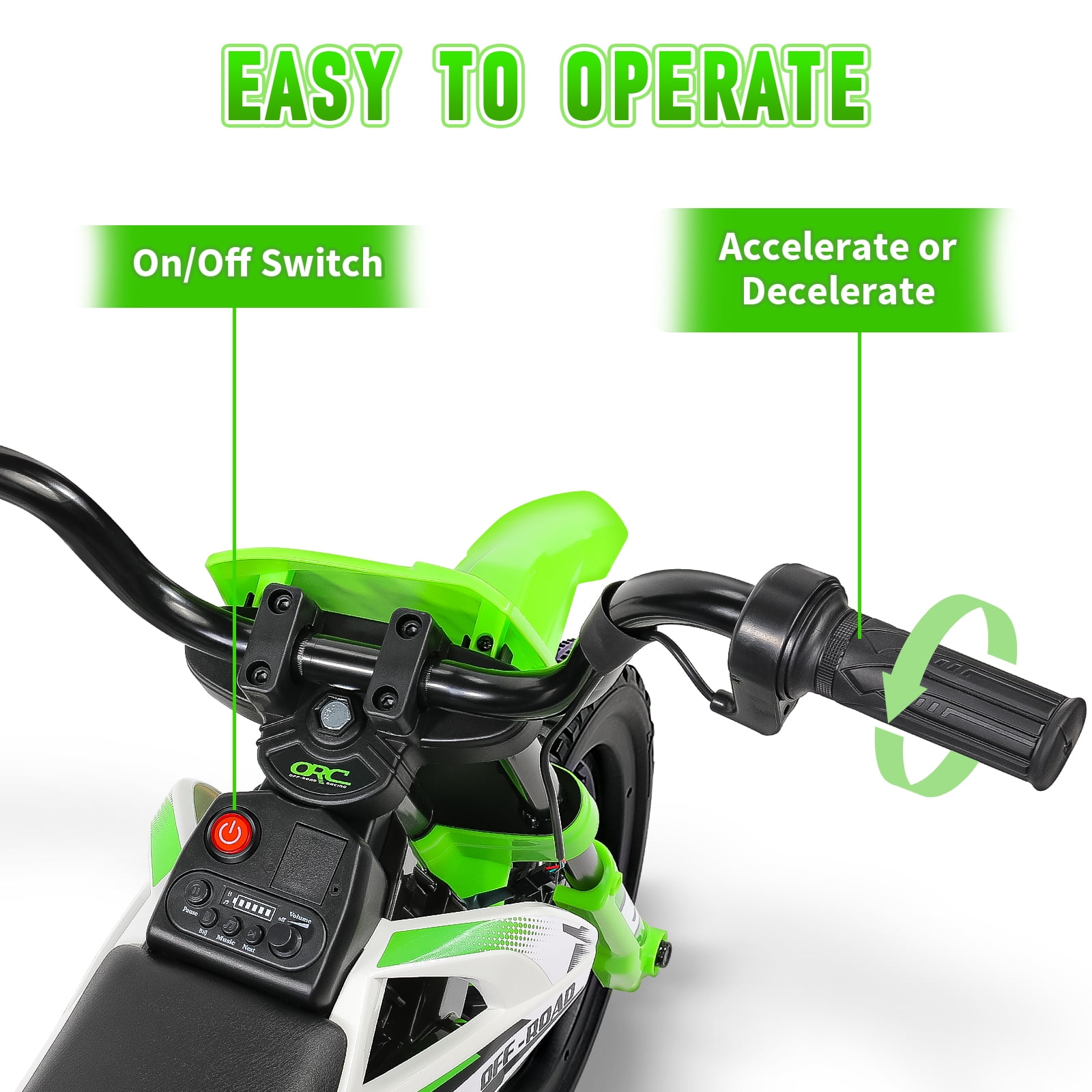 Farmdex 12V Electric Motorcycle for Kids, Electric Dirt Bike with 2 Training Wheels, Ride on Toy with Twist Grip Throttle, Built-in Music, 30W*2 Motors, Green