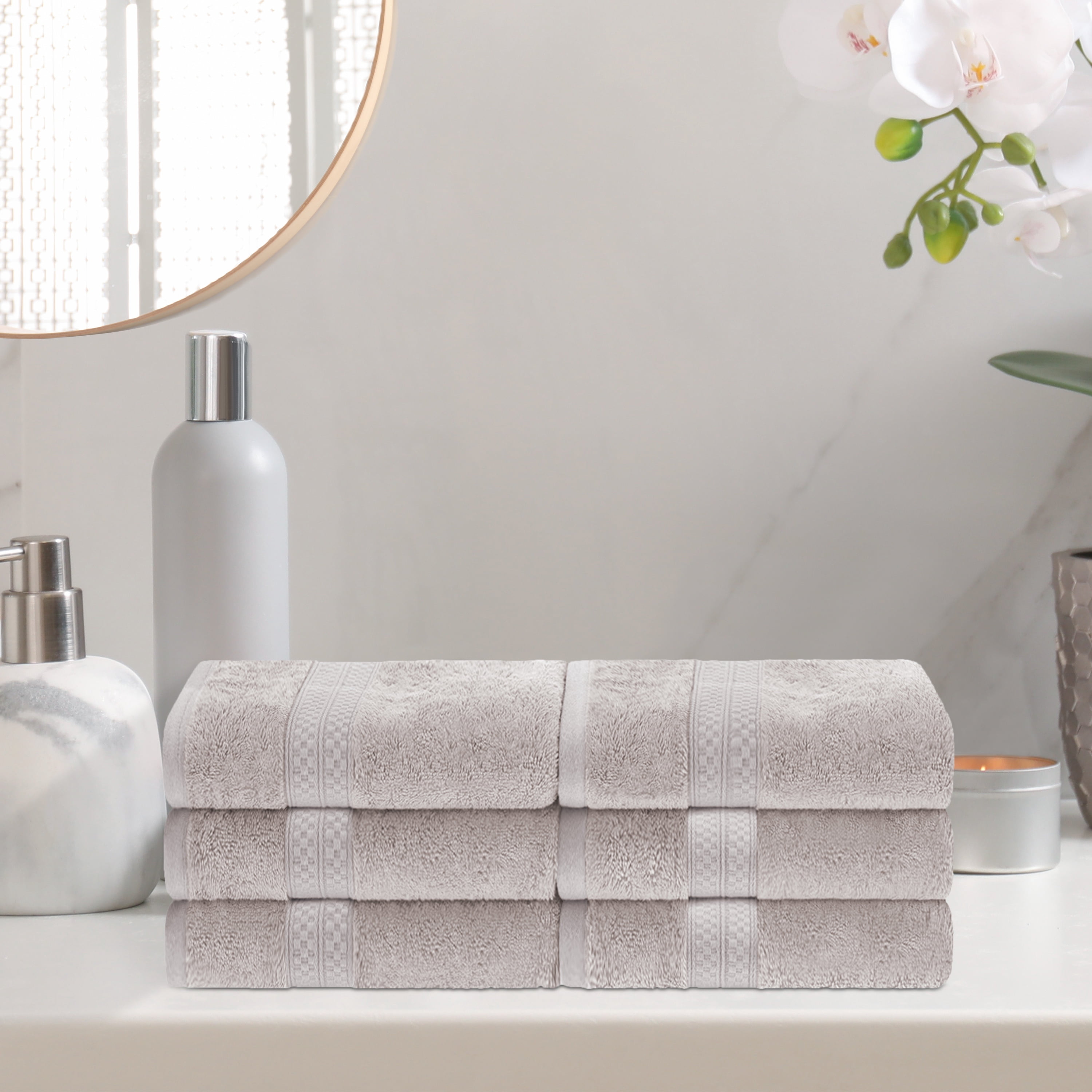 Meadowcove Rayon from Bamboo and Cotton Blend Solid 6-Piece Hand Towel Set , Ivory by Blue Nile Mills