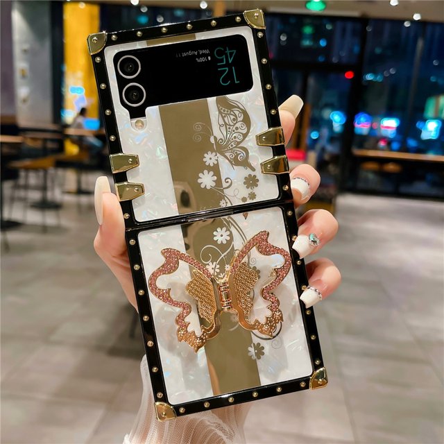 Luxury Flower Plaid Leopard Pattern Lip Cover For Samsung Galaxy Z Flip 4 Case Flip 6 Case For Samsung Galaxy Z Flip 5 Flip 3