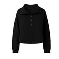 thumbnail image 6 of ClodeEU Womens Cropped Sweatshirts, Long Sleeve Button Collared Pullover,Loose Fit Fall Crop Tops Black,Womens Plus L, 6 of 6