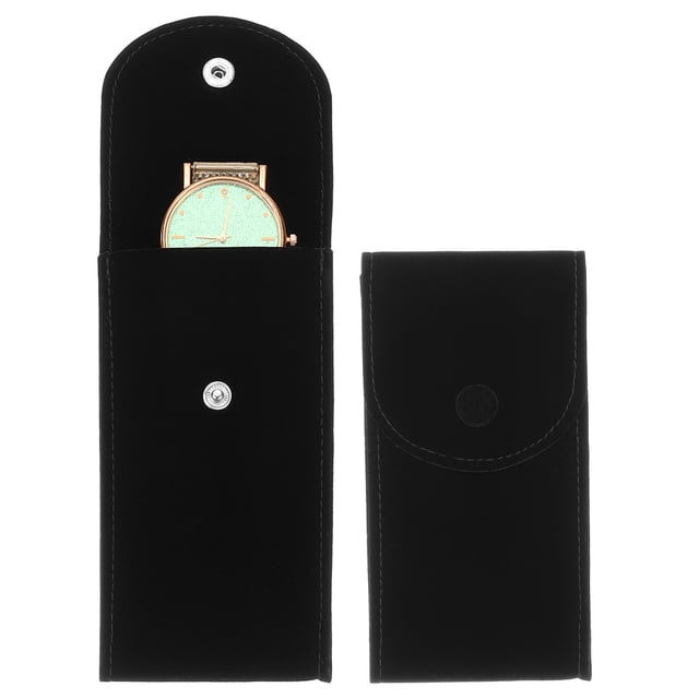 Funda de Reloj de Terciopelo Uxcell, Estuche de Viaje para Reloj Portátil, Bolsa de Almacenamiento Suave para Reloj con Almohadilla Interior de Botón a Presión para Regalo de Hombres y Mujeres, Negro