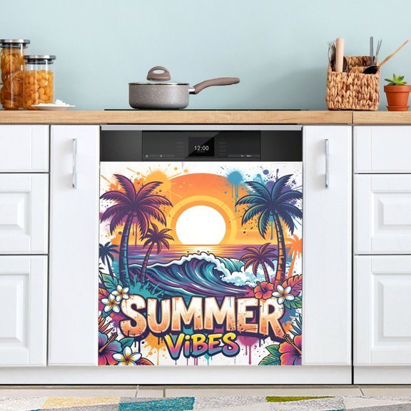 Summer Hibiscus Flowers Dishwasher Magnetic Covers Magnet Sticker Kitchen Decor Dishwasher Refrigerator Front Door Covers Decorative Magnetic 23" x 26"