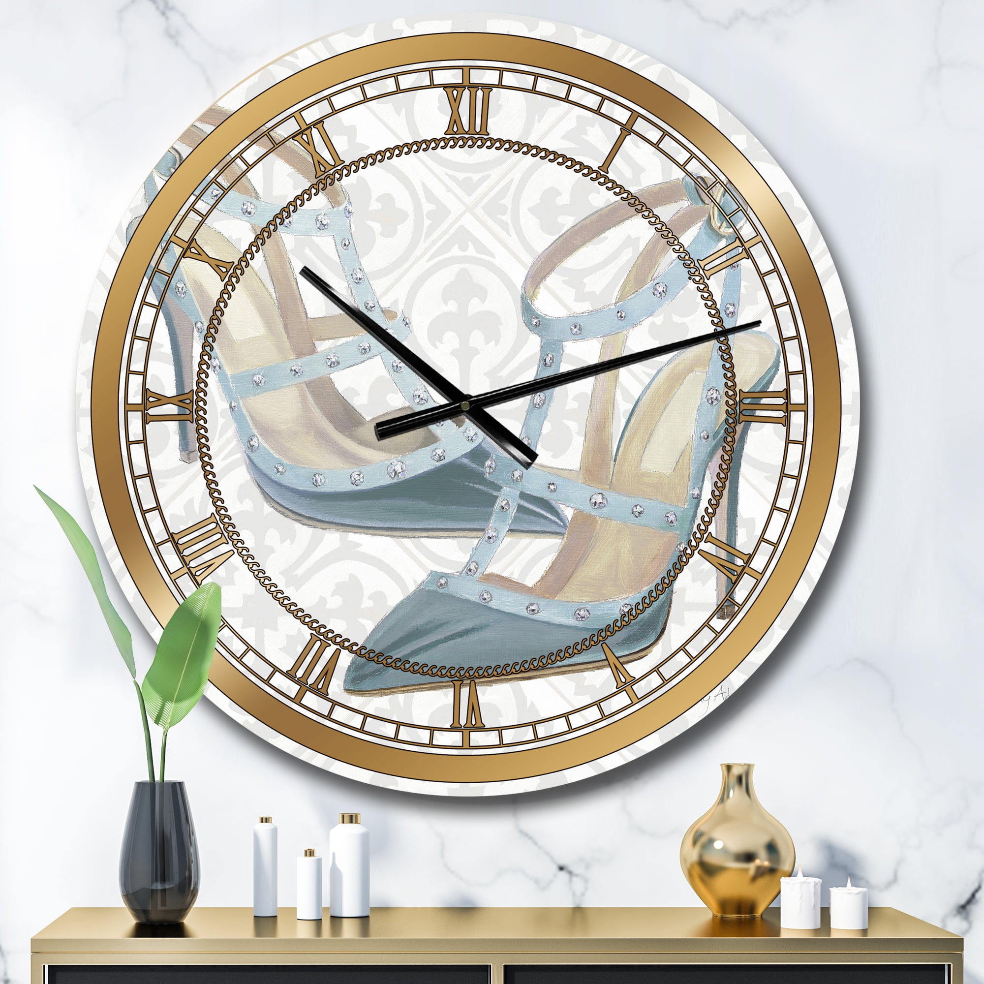 Designart 'Glam cosmetics Blue Shoes' Glam wall clock