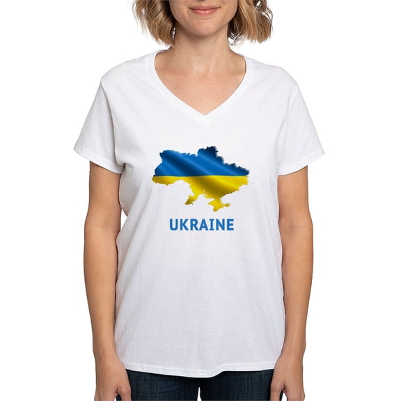 CafePress - Cool Ukraine Flag Ukrainian Pride Native H T Shirt - Womens Cotton V-Neck T-shirt