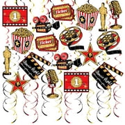 48CT Movie Night PriNst Hanging Swirls Decorations Red Gold and Black Hollywood Theme Ceiling Streamers Movie Theater Decor Film Backdrop for Birthday Bridal Shower Family Party
