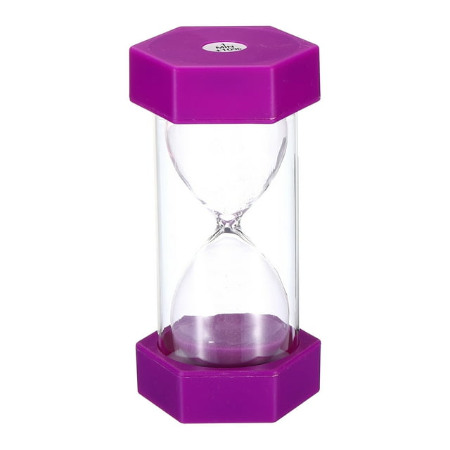 Temporizador de arena de 1 minuto Uxcell, reloj de arena pequeño hexagonal, cuenta regresiva de vidrio de arena morado