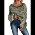 thumbnail image 1 of Suéter de Punto Holgado Informal de Larga con Rayas y Hombros Descubiertos para Mujer (Otoño 2025) Verde XL, 1 of 7