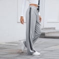 thumbnail image 6 of CIENVNSTG Ladies High Waist Drawstring Wide Leg Track Pants Side Striped Pattern Loose Straight Fit Sweatpants with Functional Pockets Comfortable Athletic Bottoms for Jogging Running Sports Gray 2XL, 6 of 7