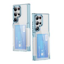 ELEHOLD for Samsung Galaxy S23 Ultra Case,Clear Card Holder Kickstand Credit Card Slot Soft TPU Hard PC Slim Bumper Anti-Scratch Shockproof Protective Wallet Case for Samsung Galaxy S23 Ultra,Blue