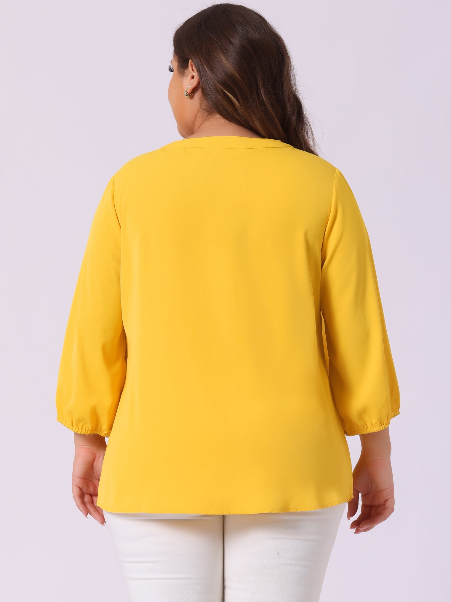 DARING DIVA Women's Plus Round Neck Work Ruffle Chiffon Top 4X Yellow