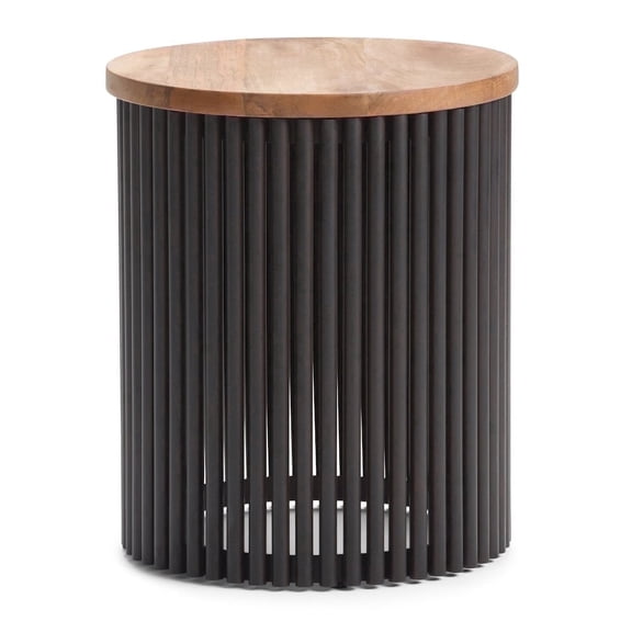 Simpli Home Demy 18 inch Wide Solid Mango/Metal Industrial Accent Table in Natural/Black, Assembled