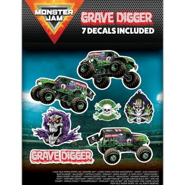 Monster Jam Grave Digger Decals - Set of 7 Grave Digger Monster Truck Logo Skull Icons Vinyl Stickers for Car, Water Bottle, Laptop, Luggage, Toy Truck