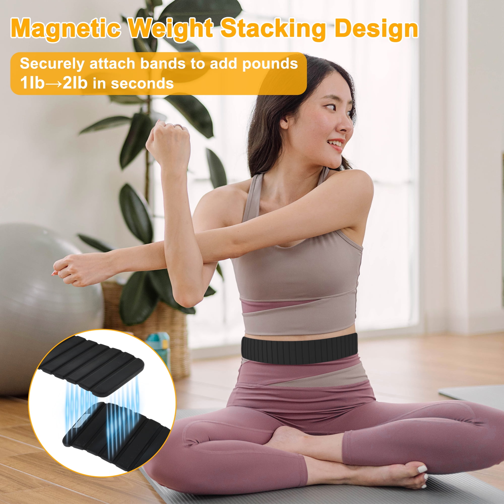 Unique Bargains Wrist Weights 1.1LB Each Stackable Magnetic Adjustable Ankle Weights for Men & Women Jogging/Yoga & More Black 1 Pair