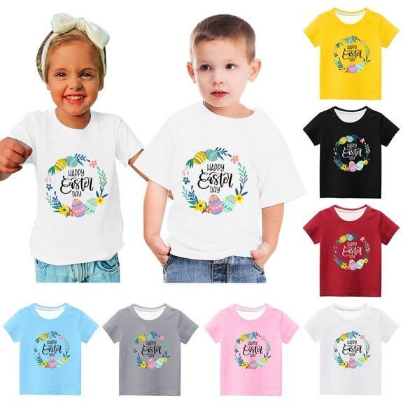 GERsome Unisex Kids Crewneck T-Shirts, Toddler Boys Girls Easter Bunny T-Shirts Short Sleeve Cute Eggs Graphic Tees Easter Day Gift for 3-14 Years Toddler Boys Girls, White/3-4 Years